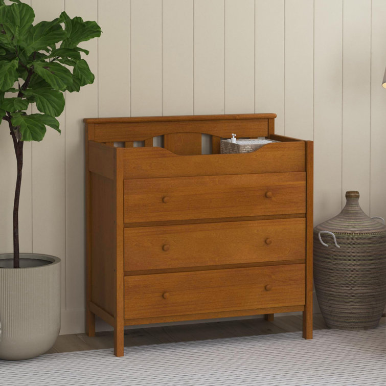 Chestnut 3-Drawer Changer Dresser with Gold Finish
