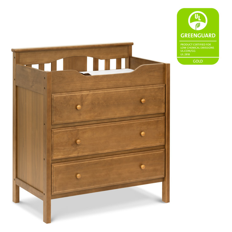 Chestnut 3-Drawer Changer Dresser with Gold Finish