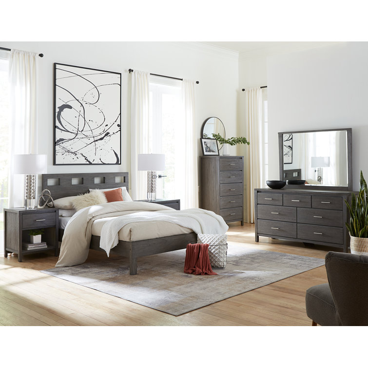 Sharkskin Gray Solid Wood Queen Platform Bed with Headboard