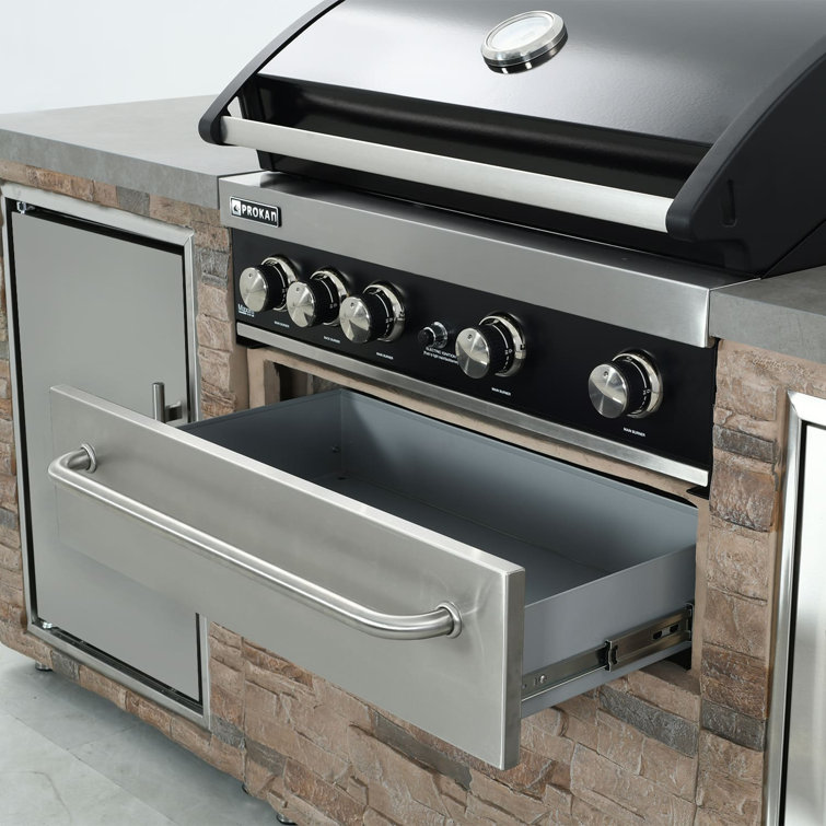 Desert Sunrise 86.7" Brown Propane Grill Island with Sink and Fridge