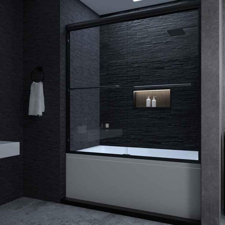 60'' Matte Black Semi-Frameless Sliding Tub Door with Clear Glass