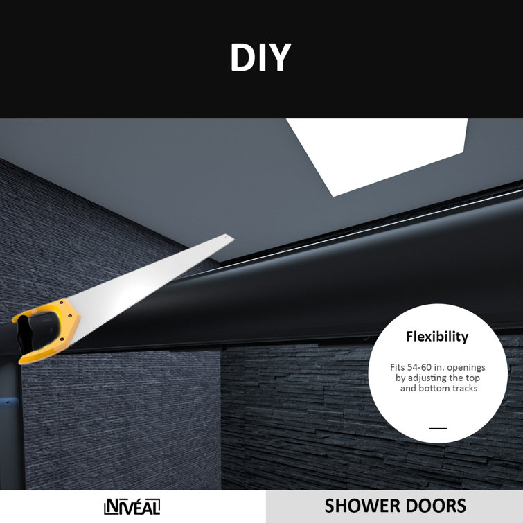 60'' Matte Black Semi-Frameless Sliding Tub Door with Clear Glass