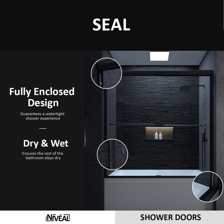 60'' Matte Black Semi-Frameless Sliding Tub Door with Clear Glass