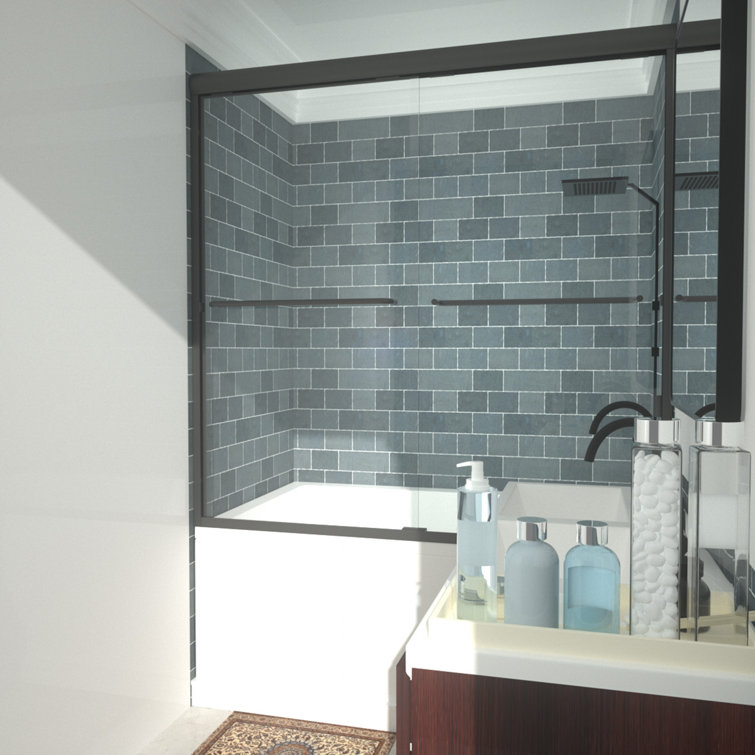60'' Matte Black Semi-Frameless Sliding Tub Door with Clear Glass