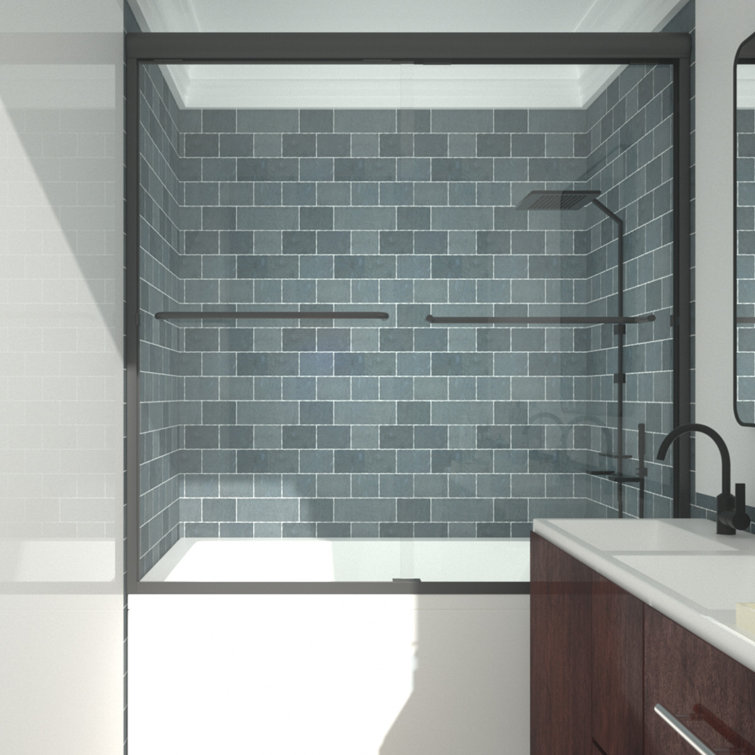 60'' Matte Black Semi-Frameless Sliding Tub Door with Clear Glass