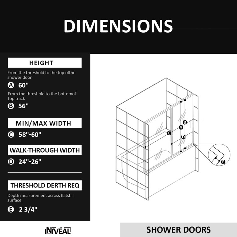 Matte Black Semi-Frameless Sliding Tub Door with Clear Tempered Glass