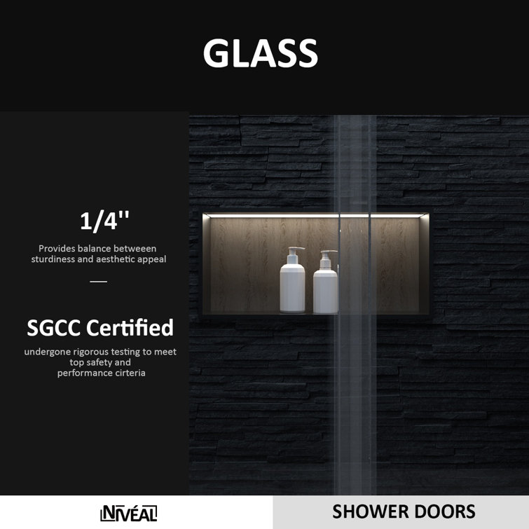 Matte Black Semi-Frameless Sliding Tub Door with Clear Tempered Glass