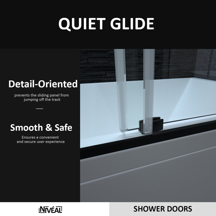 Matte Black Semi-Frameless Sliding Tub Door with Clear Tempered Glass