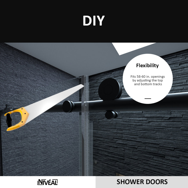 Matte Black Semi-Frameless Sliding Tub Door with Clear Tempered Glass