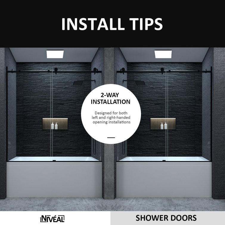 Matte Black Semi-Frameless Sliding Tub Door with Clear Tempered Glass