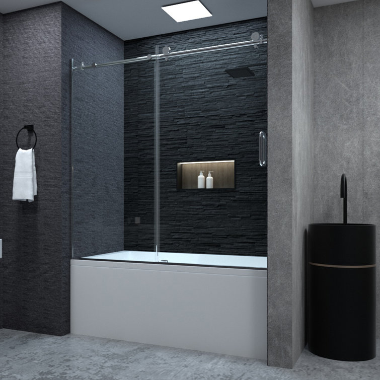 60'' Chrome Semi Frameless Sliding Tub Door with Clear Glass