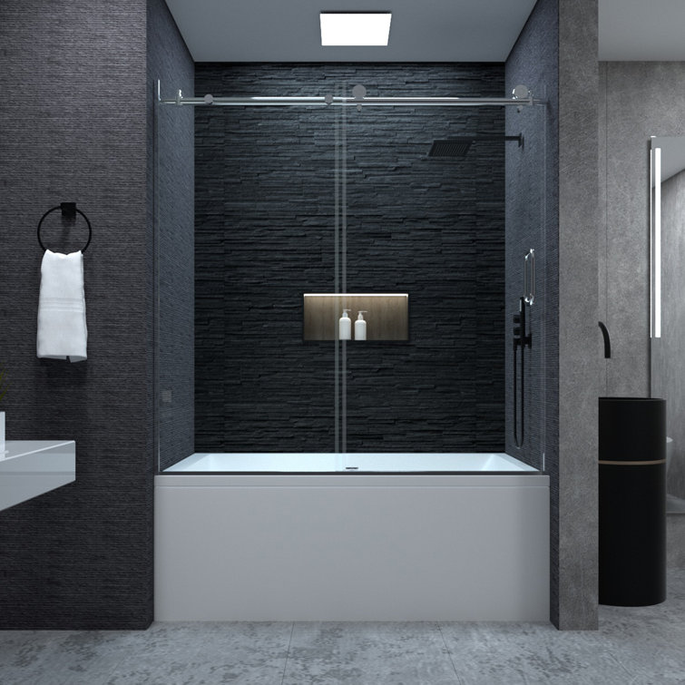 60'' Chrome Semi Frameless Sliding Tub Door with Clear Glass