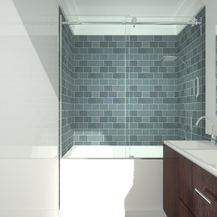 60'' Chrome Semi Frameless Sliding Tub Door with Clear Glass