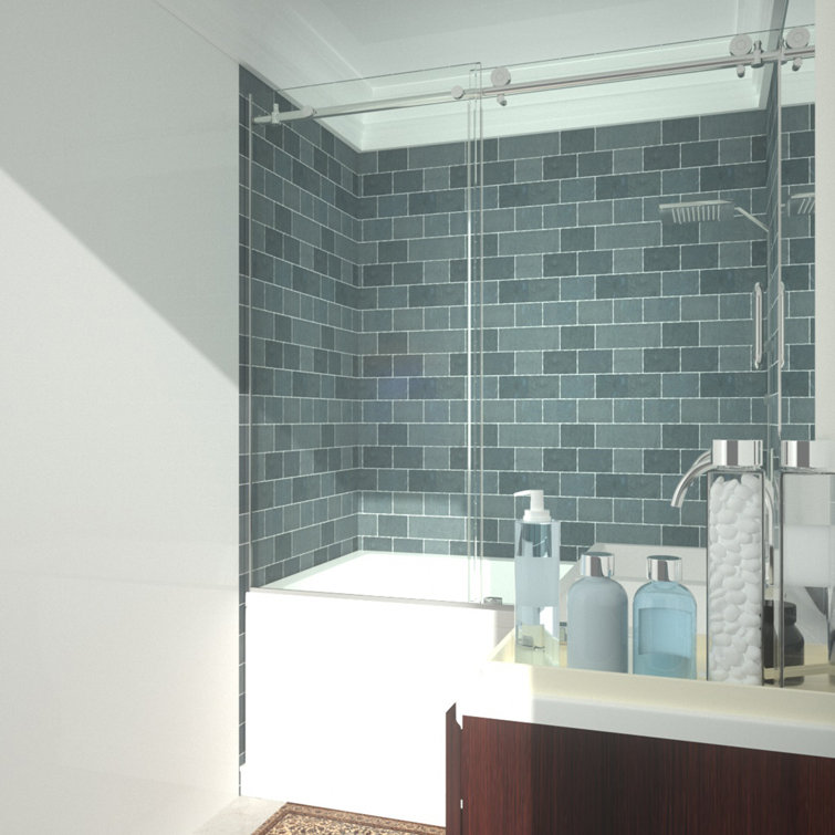 60'' Chrome Semi Frameless Sliding Tub Door with Clear Glass
