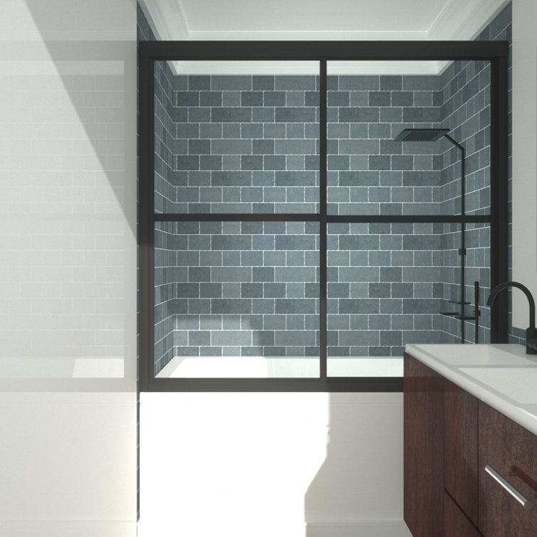 Matte Black Sliding Tub Door with Clear Tempered Glass