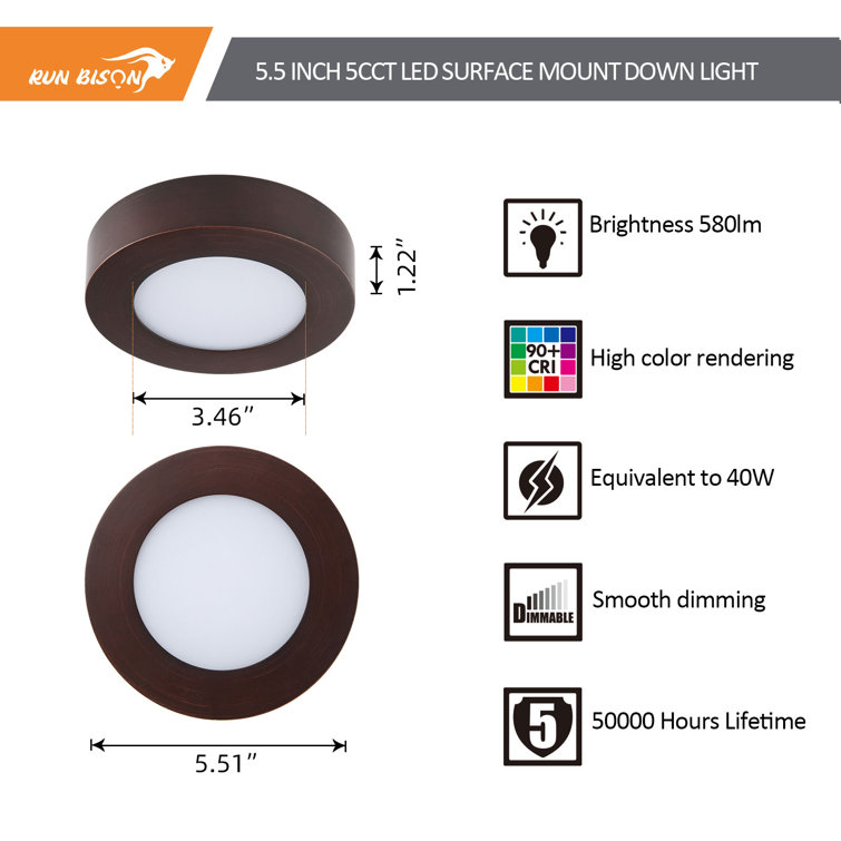 5.5'' Bronze Aluminum Round LED Flush Mount Downlight Set