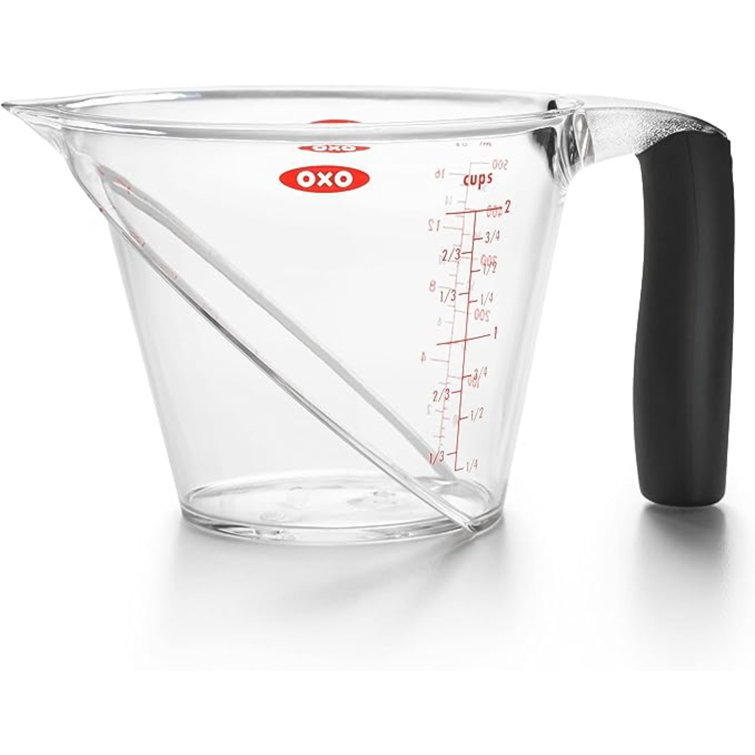 Clear 2-Cup Angled Plastic Measuring Cup with Black Handle