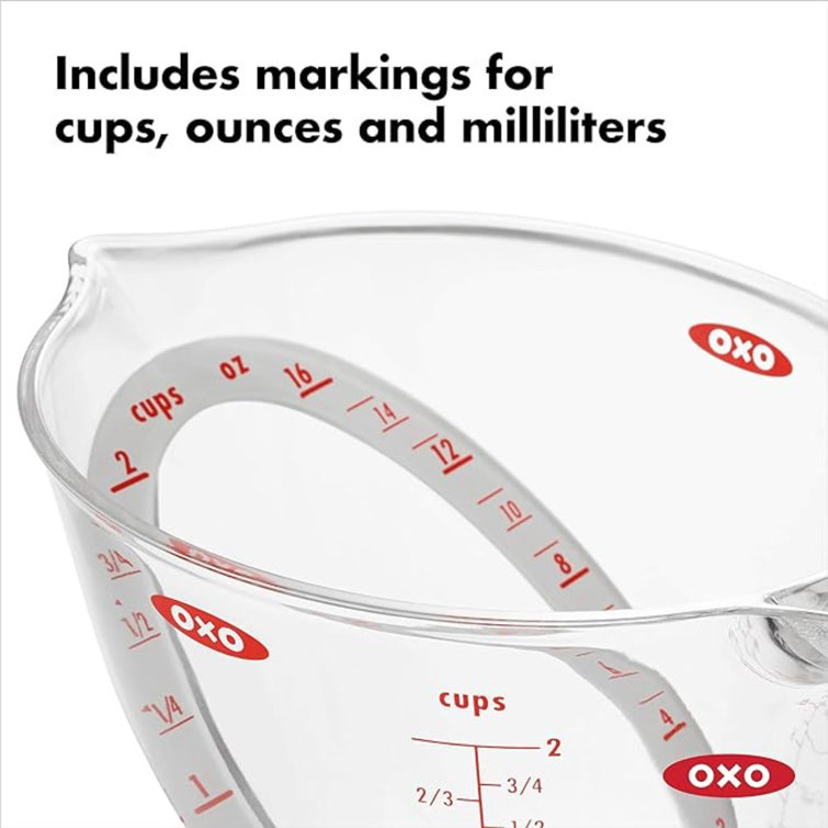 Clear 2-Cup Angled Plastic Measuring Cup with Black Handle