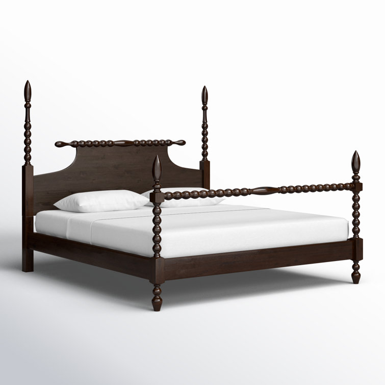 Beckett Deep Brown Acacia Queen Poster Bed with Rolling Pin Headboard