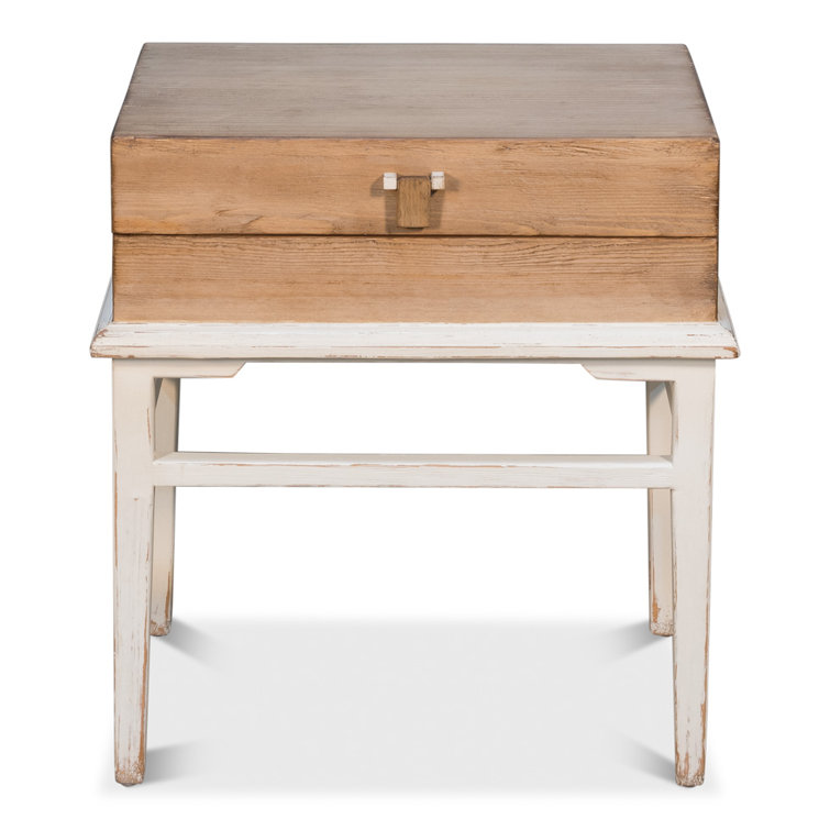 Traditional Gray Wood and Metal End Table with Storage
