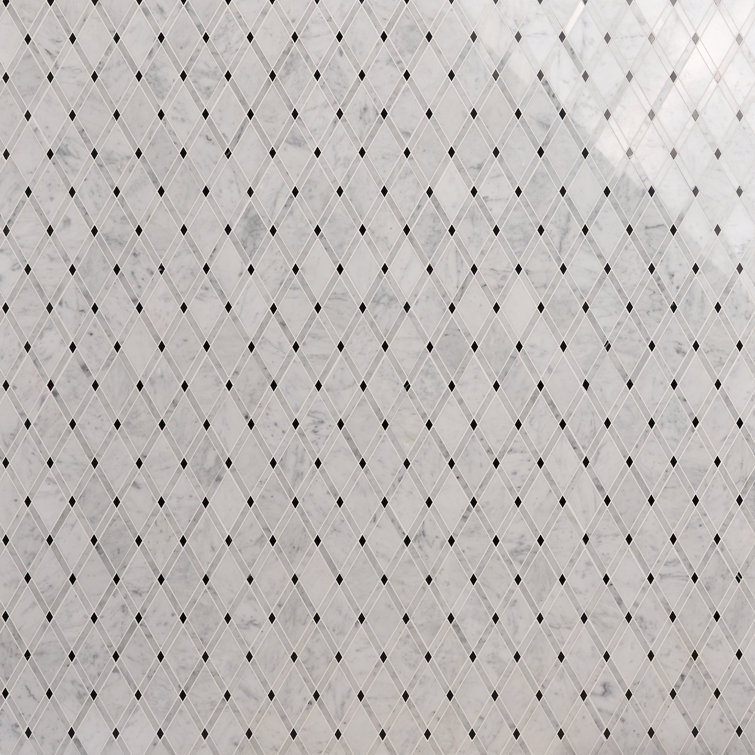 Grand Polished Marble Diamond Mosaic Tile Sheet in Pavo Gray