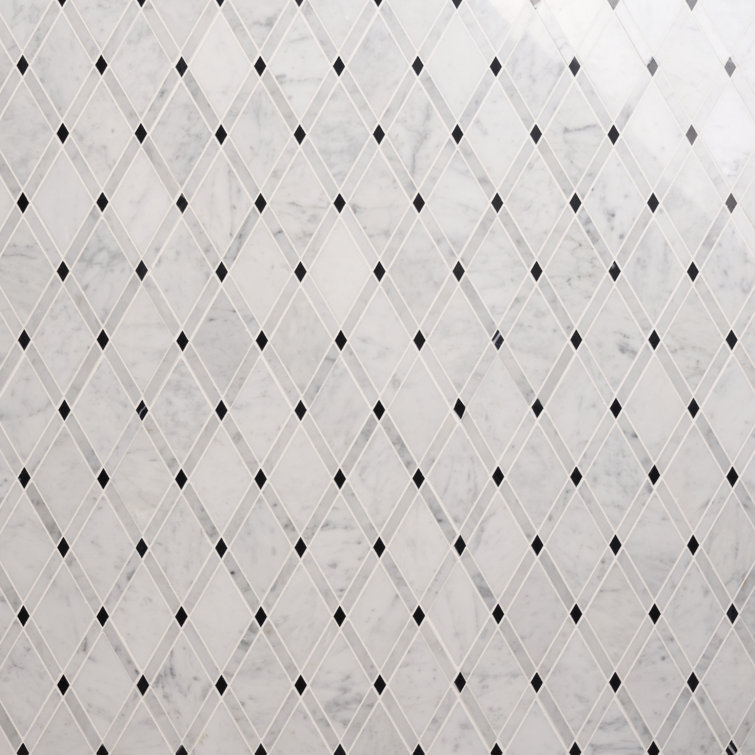 Grand Polished Marble Diamond Mosaic Tile Sheet in Pavo Gray