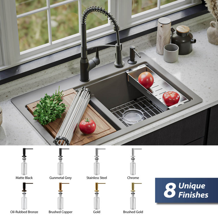 Gunmetal Gray Brass and Plastic Kitchen Soap Dispenser