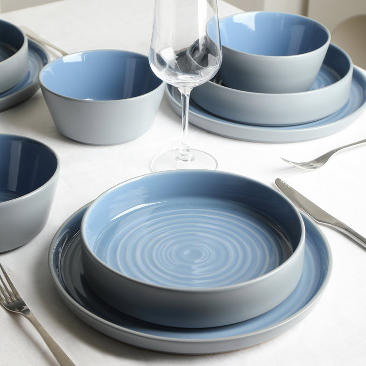 Elica 12-Piece Blue and Grey Ceramic Dinnerware Set