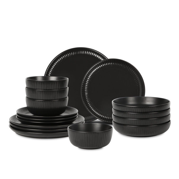 Black Ceramic 16-Piece Dinnerware Set, Service for 4