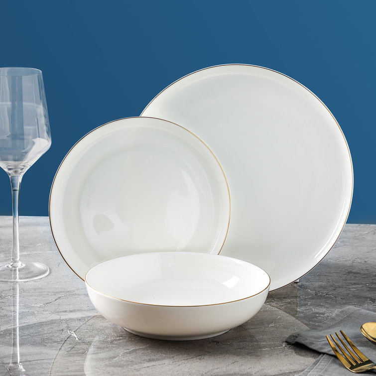 Gabrielle 24-Piece White and Gold Bone China Dinnerware Set