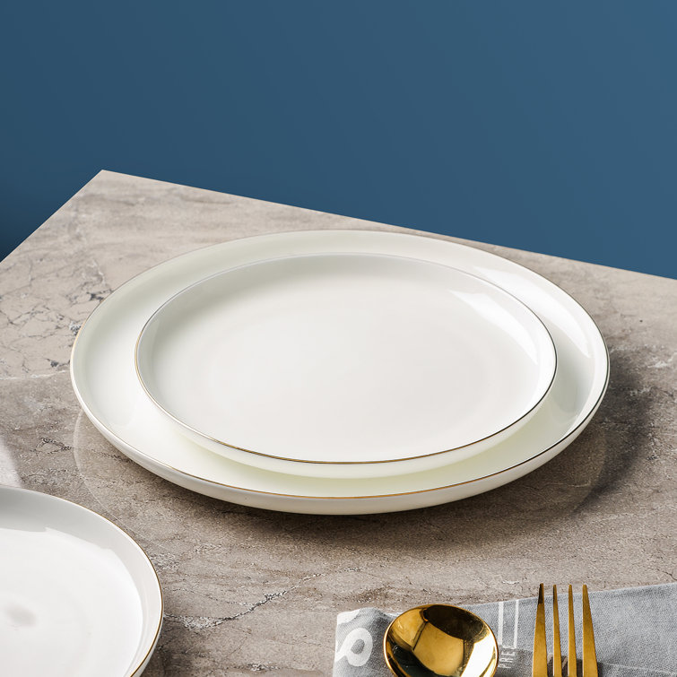 Gabrielle 24-Piece White and Gold Bone China Dinnerware Set