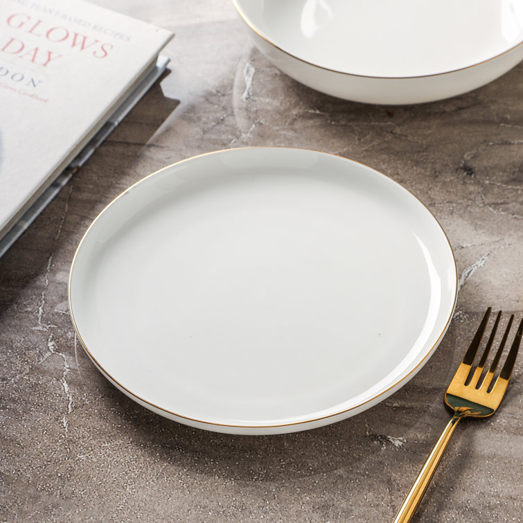 Gabrielle 24-Piece White and Gold Bone China Dinnerware Set