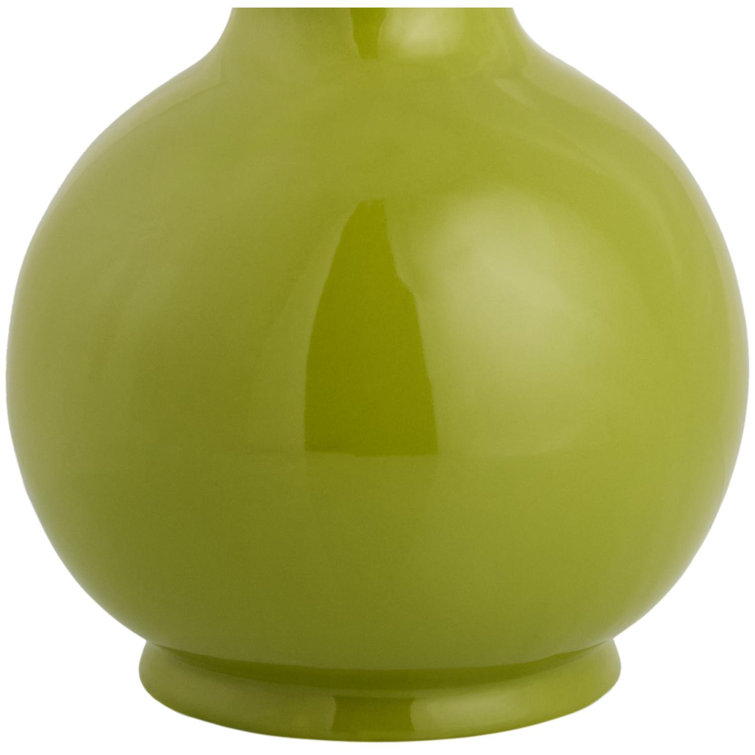 Green Ceramic Table Lamp with Tan Rattan Shade
