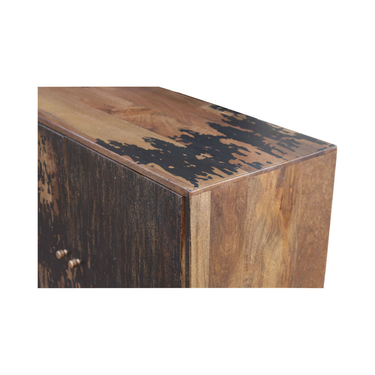 Black and Brown Solid Mango Wood Sideboard with Gold Hardware