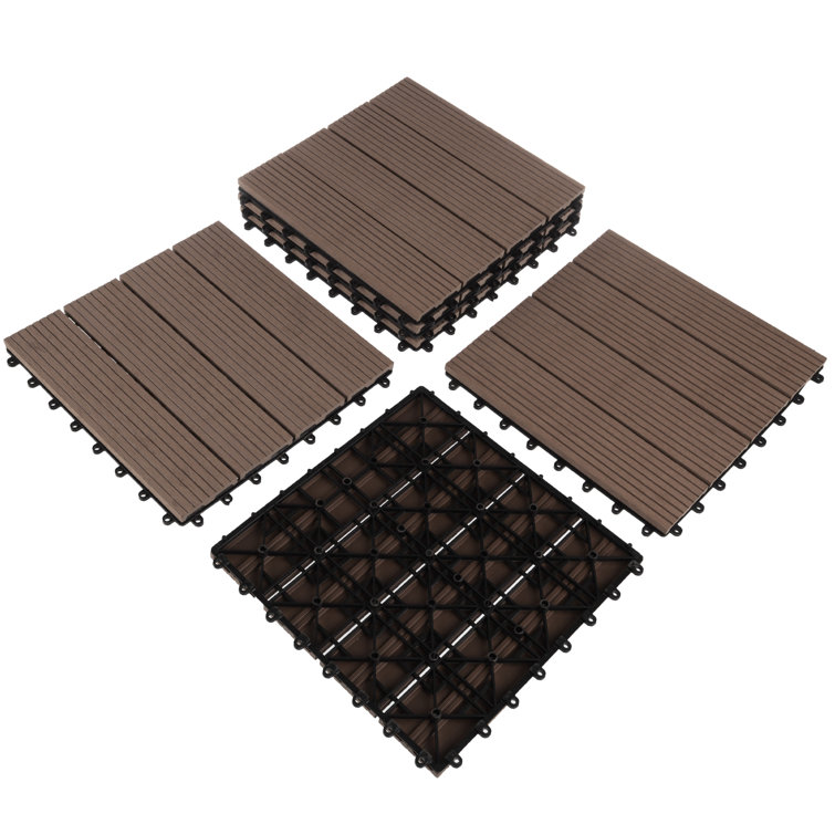 Mocha Brown Interlocking Composite Deck Tiles for Outdoor Flooring