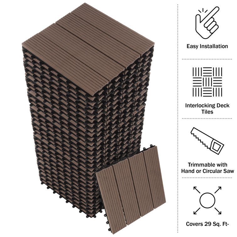 Mocha Brown Interlocking Composite Deck Tiles for Outdoor Flooring