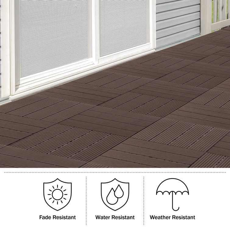 Mocha Brown Interlocking Composite Deck Tiles for Outdoor Flooring