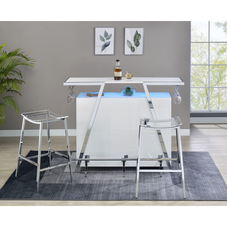 Zena 3-Piece White and Chrome Acrylic Bar Set with LED Lights