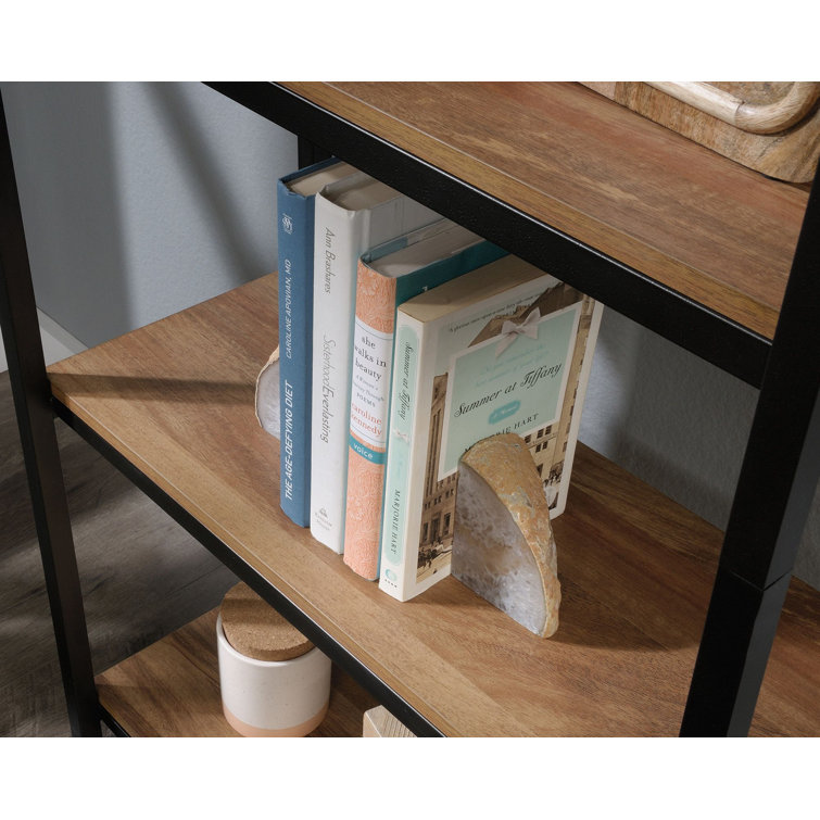 North Avenue Tall 4-Shelf Sindoori Mango and Black Metal Bookcase