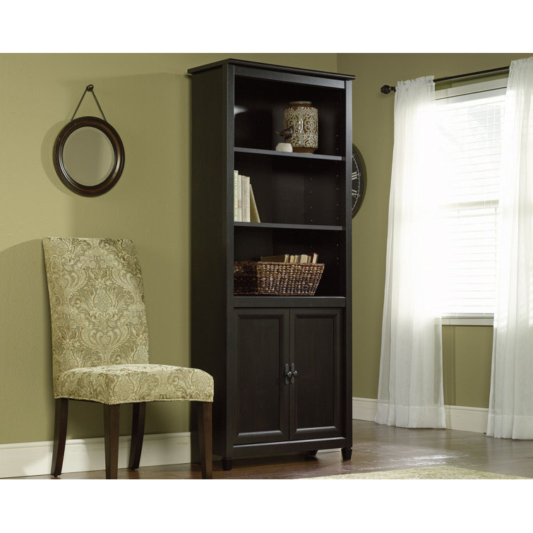 Estate Black Adjustable Wood Bookcase with Doors