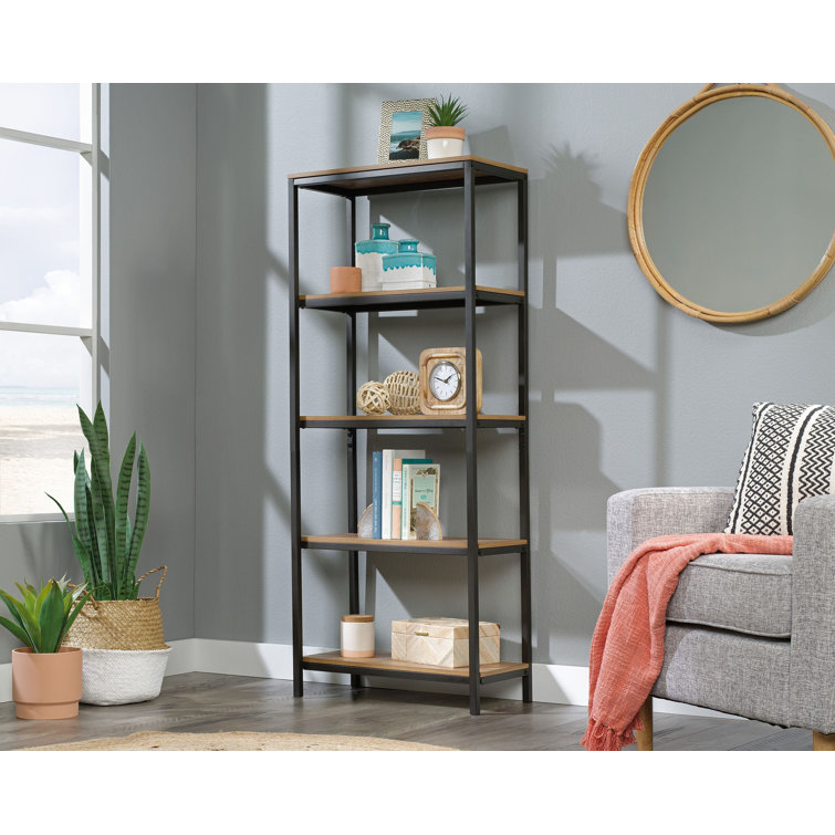 North Avenue Tall 4-Shelf Sindoori Mango and Black Metal Bookcase