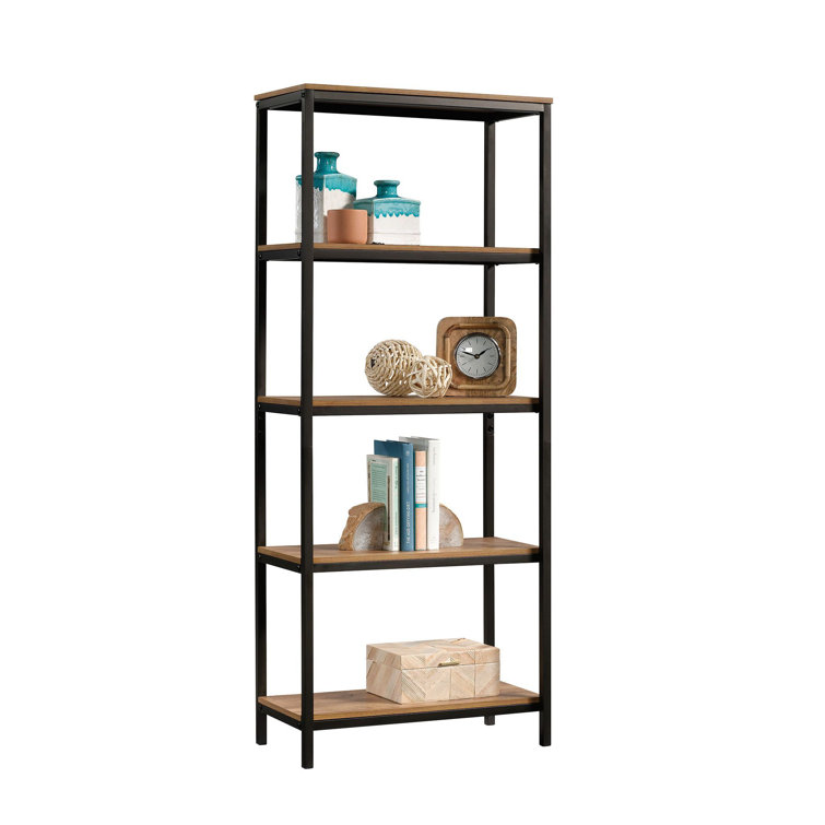 North Avenue Tall 4-Shelf Sindoori Mango and Black Metal Bookcase