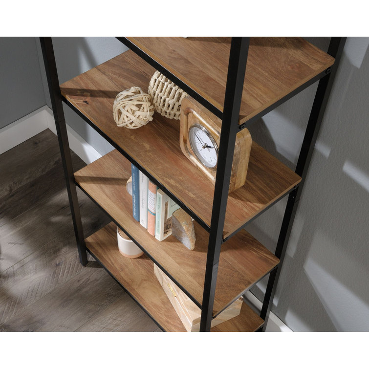 North Avenue Tall 4-Shelf Sindoori Mango and Black Metal Bookcase