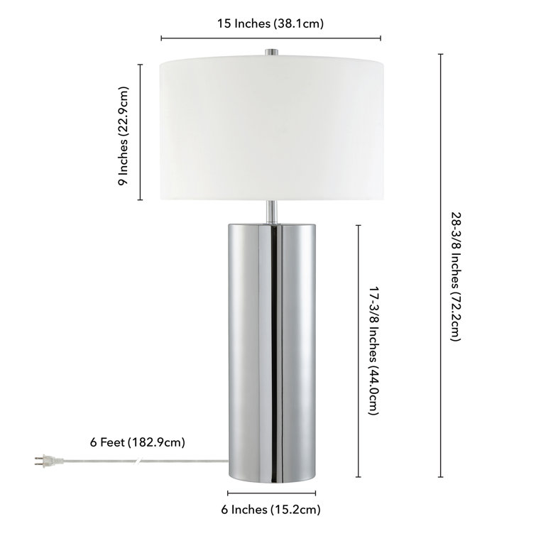 Polished Nickel and White Steel Drum Table Lamp