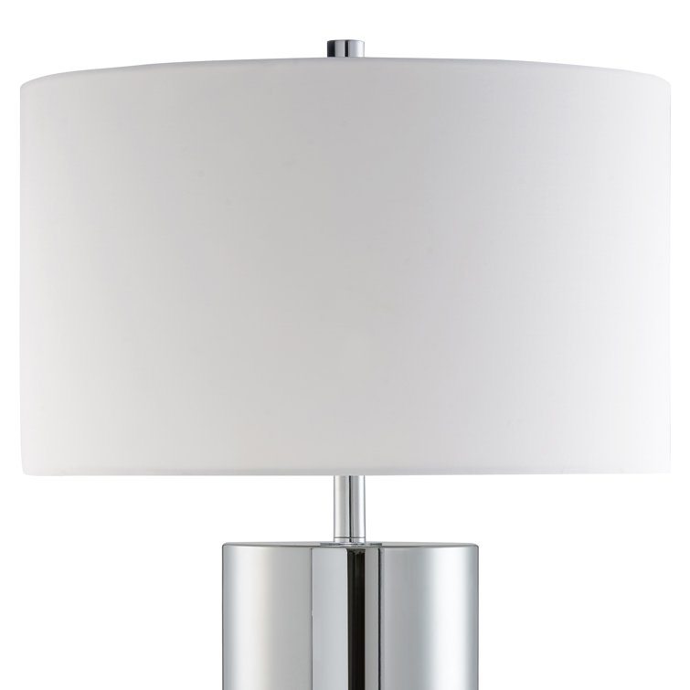 Polished Nickel and White Steel Drum Table Lamp