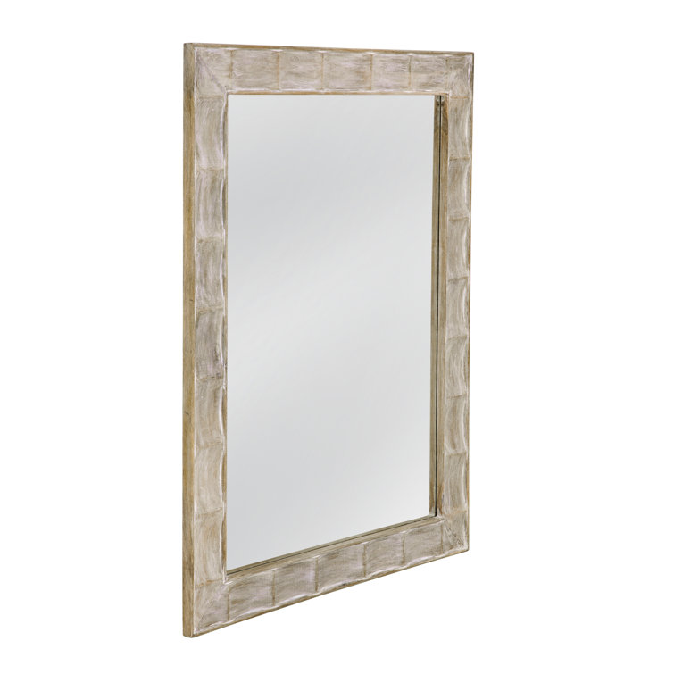 Whitewash Rectangular Rubberwood Wall Mirror with Glass