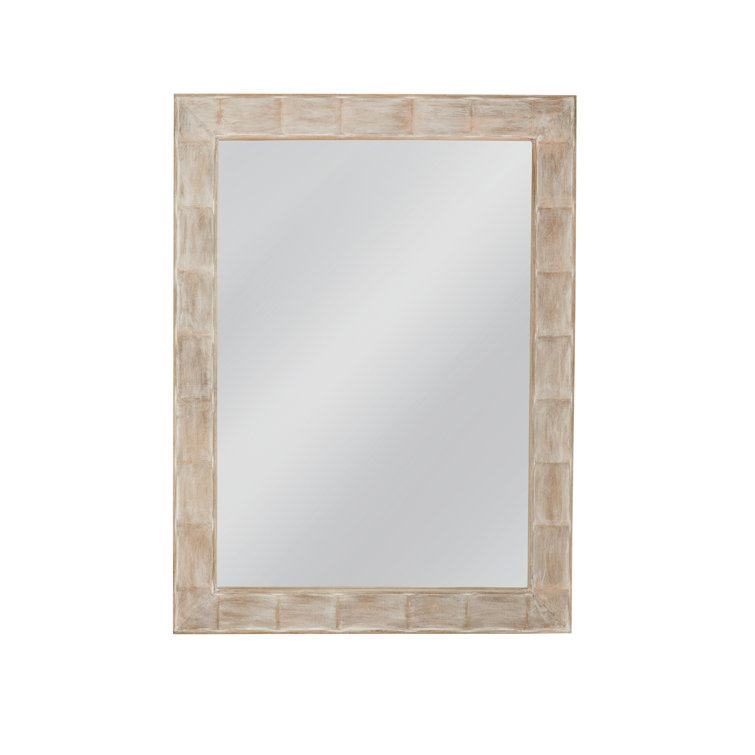 Whitewash Rectangular Rubberwood Wall Mirror with Glass