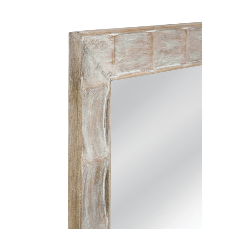 Whitewash Rectangular Rubberwood Wall Mirror with Glass