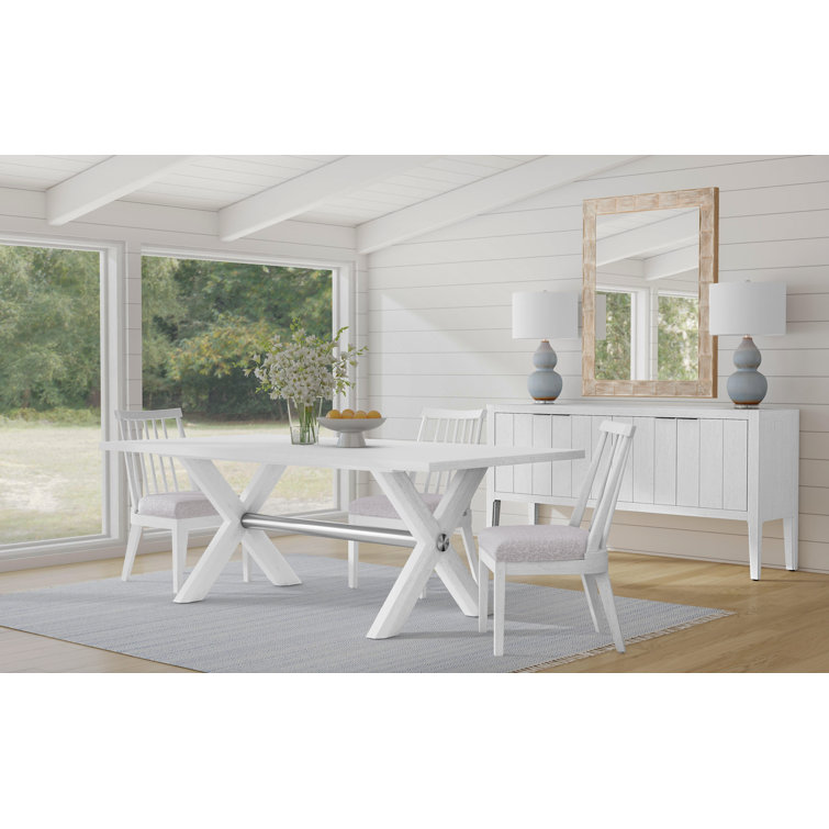Whitewash Rectangular Rubberwood Wall Mirror with Glass