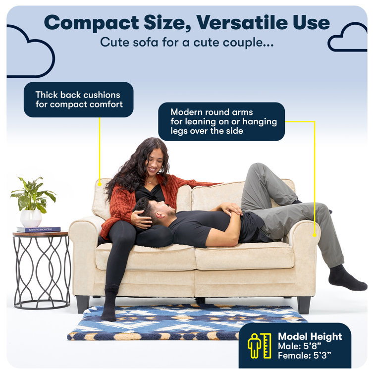 Light Gray Polyester Blend Rolled Arm Loveseat with Wood Legs
